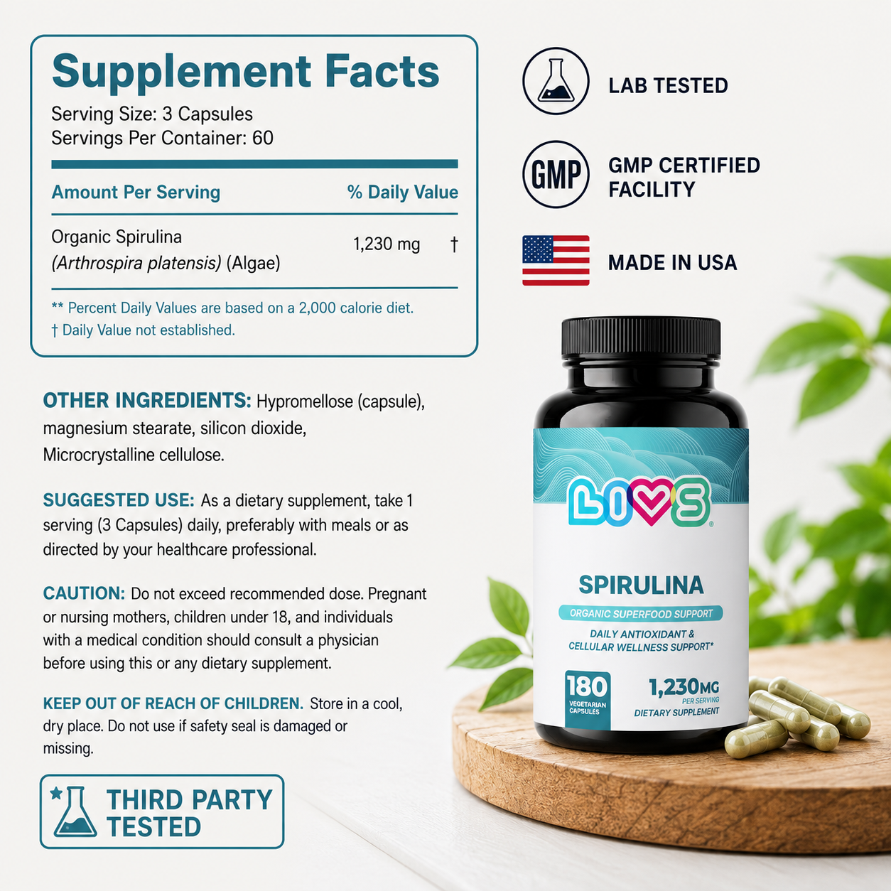 Plant based spirulina vegetarian capsules
