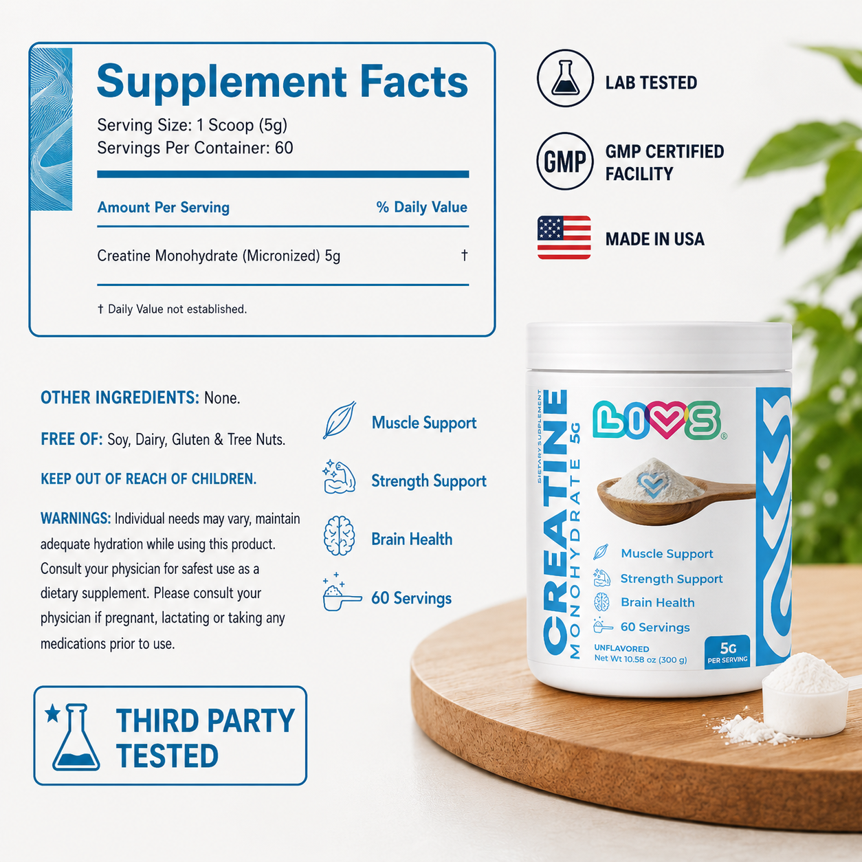 Supplemant Facts for Creatine Monohydrate 5g