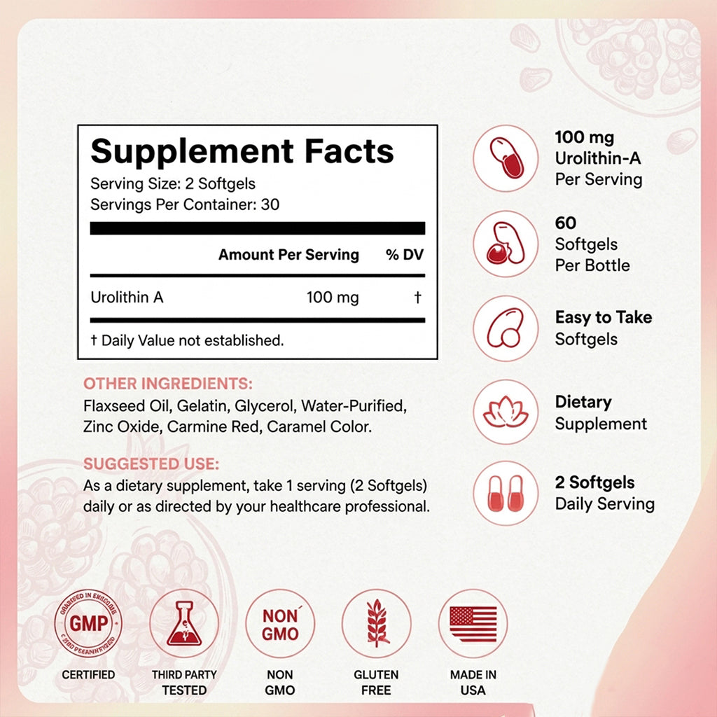 Supplement Facts of Urolithin A 100mg softgels
